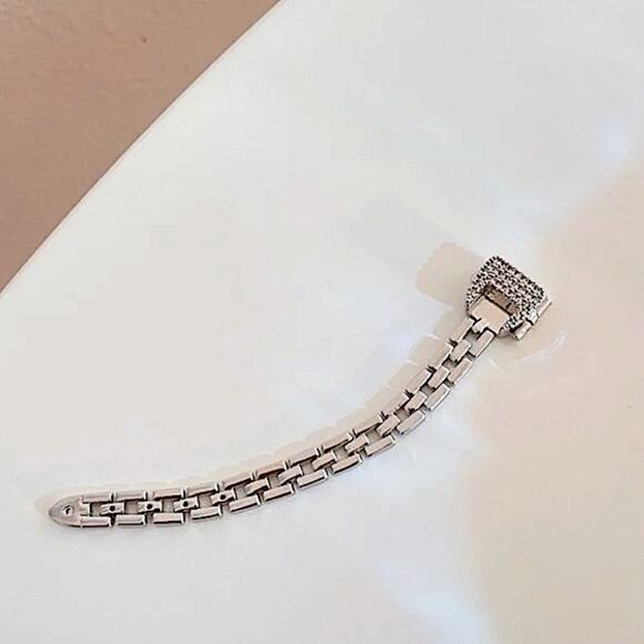 Adjustable Silver Chain Buckle Rhinestone Ring - Picture 7 of 12